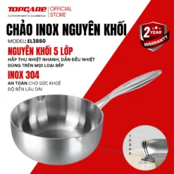 Chảo inox 304 sâu lòng Engler EL3860 size 26cm đáy 5 lớp nguyên khối dùng cho mọi loại bếp